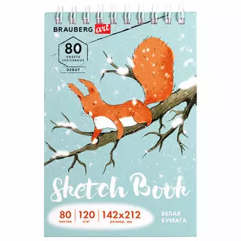 Скетчбук 80 листов, 142х212 мм, 120г/м², гребень, твердая обложка, белый, BRAUBERG ART DEBUT 112989 (112989)