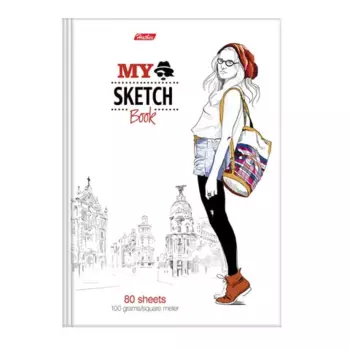 Скетчбук, белая бумага 80 листов, A5, 100г/м², гребень, картон - Artist, белый, Hatber A257821 (402984)