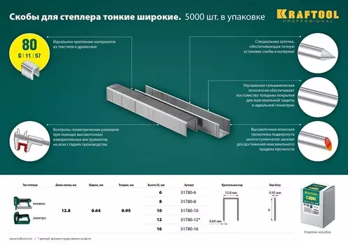Скобы Kraftool, тип: 80/G/11/57, 1.28 см x 8 мм (31780-8) 5000 шт
