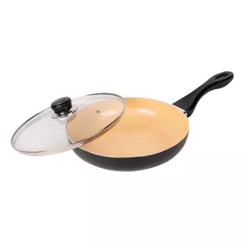 Сковорода Galaxy GL 9817 Line 26см, алюминий, антипригарное покрытие, черный/бежевый с крышкой (гл9817)