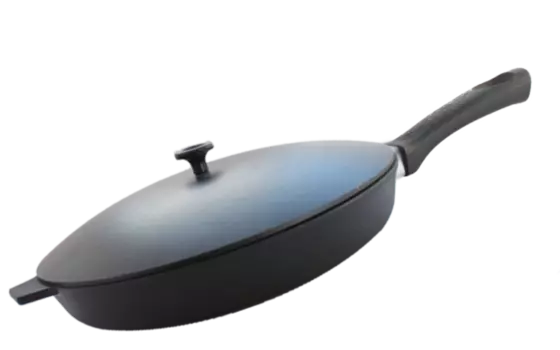 Сковорода Камская посуда Б6041, чугун, антипригарное покрытие, съемная ручка, черный с крышкой (Б6041)