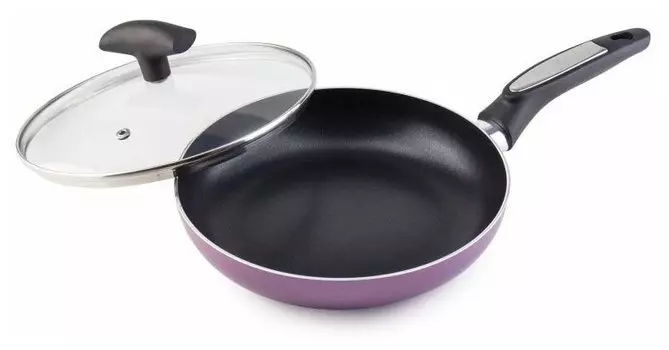 Сковорода универсальная Galaxy 22см, алюминий, антипригарное покрытие, фиолетовый с крышкой (GL 9826)