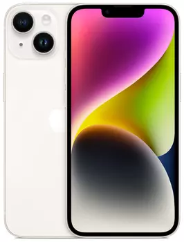 Смартфон Apple IPhone 14 A2882, 6.1" 2532x1170 OLED, Apple A15 Bionic, 128Gb, 3G/4G/5G, NFC, Wi-Fi, BT, 2xCam, 2-Sim (nano SIM+eSIM), Lightning, iOS 16, белый (MPUR3QL/A)