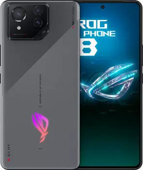 Смартфон ASUS ROG Phone 8, 6.78" 2400x1080 AMOLED, Qualcomm Snapdragon 8 Gen 3, 12Gb RAM, 256Gb, 3G/4G/5G, NFC, Wi-Fi, BT, 3xCam, 2-Sim, 5500 мАч, USB Type-C, Android 14, серый (90AI00N2-M000A0)