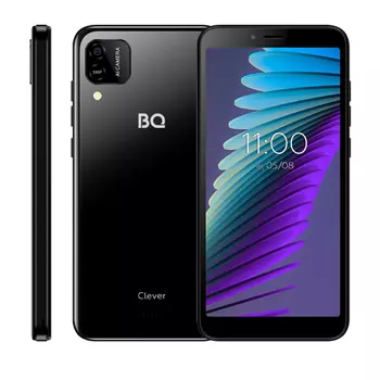 Смартфон BQ Clever, 5.7" 720x1440 IPS, Unisoc Tiger T310, 3Gb RAM, 16Gb, 3G/4G, Wi-Fi, BT, Cam, 2-Sim, 2700 мА⋅ч, Micro-USB, Android 11, черный (5765L)