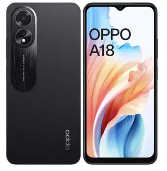 Смартфон OPPO A18, 6.56" 720x1612 IPS, MediaTek Helio G85, 4Gb RAM, 128Gb, 3G/4G, NFC, Wi-Fi, BT, 2xCam, 2-Sim, 5000 мАч, USB Type-C, Android 13, черный (OPP-2591.4-128.BK)