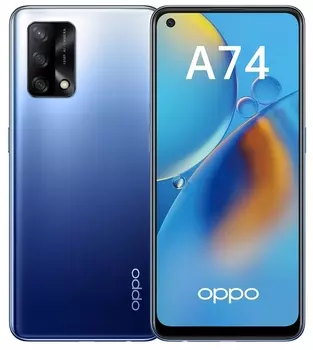 Смартфон OPPO A74, 6.43" 1080x2400 AMOLED, Qualcomm Snapdragon 662, 4Gb RAM, 128Gb, 3G/4G, NFC, Wi-Fi, BT, 3xCam, 2-Sim, 5000 мА⋅ч, USB Type-C, Android 11, синий