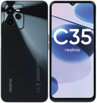 Смартфон Realme C35, 6.6" 1080x2408 IPS, Unisoc T616, 4Gb RAM, 128Gb, 3G/4G, NFC, Wi-Fi, BT, 3xCam, 2-Sim, 5000 мА⋅ч, USB Type-C, Android 11, черный
