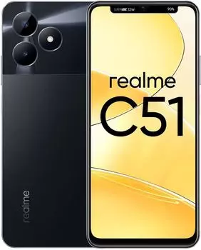 Смартфон Realme C51, 6.74" 720x1600 IPS, Unisoc T612, 4Gb RAM, 128Gb, 3G/4G, NFC, Wi-Fi, BT, 2xCam, 2-Sim, 5000 мАч, USB Type-C, Android 13, черный (631011000369)