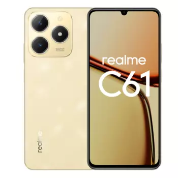 Смартфон Realme C61, 6.74" 1600x720 IPS, Unisoc T612, 8Gb RAM, 256Gb, 3G/4G, Wi-Fi, BT, 2xCam, 2-Sim, 5000 мАч, USB Type-C, Android 14, золотистый (C61_RMX3930_Gold 8+256)