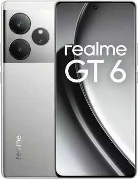 Смартфон Realme GT6, 6.78" 2400x1080 AMOLED, Qualcomm Snapdragon 8s Gen 3, 12Gb RAM, 256Gb, 3G/4G/5G, NFC, Wi-Fi, BT, 3xCam, 2-Sim, 5500 мАч, USB Type-C, Android 14, серебристый (631002001196)