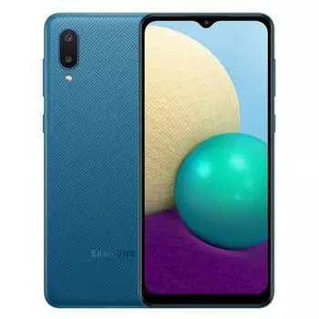 Смартфон Samsung Galaxy A02, 6.5" 720x1600 PLS, MediaTek MT6739, 2Gb RAM, 32Gb, 3G/4G, Wi-Fi, BT, 2xCam, 2-Sim, 5000mAh, Micro-USB, Android 10, синий (SM-A022GZBBCAU)