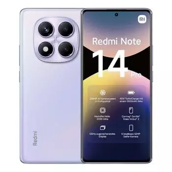 Смартфон Xiaomi Redmi Note 14 Pro, 6.67" 2712x1220 AMOLED, MediaTek Helio G100-Ultra, 12Gb RAM, 512Gb, 3G/4G, NFC, Wi-Fi, BT, 3xCam, 2-Sim, 5500 мАч, USB Type-C, Android 14, фиолетовый (MZB0IX6RU/61418)