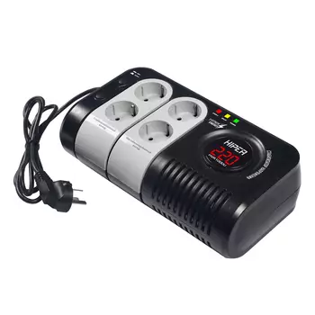 Стабилизатор напряжения Hiper HVR1000U, 1000VA, 500Вт, EURO, черный/серый