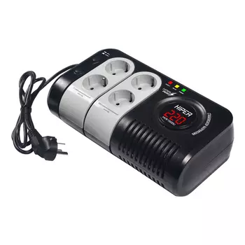 Стабилизатор напряжения Hiper HVR1500U, 1500VA, 750Вт, EURO, черный/серый
