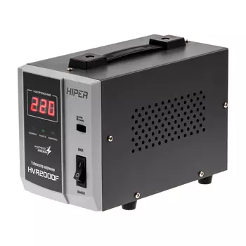 Стабилизатор напряжения Hiper HVR2000F, 2000VA, 1.6кВт, EURO, черный/серый