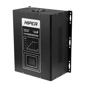 Стабилизатор напряжения Hiper HVR8000W, 8000VA, 6.4кВт, клеммная колодка, черный
