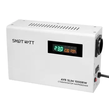 Стабилизатор напряжения SMARTWATT AVR SLIM 1000RW, 1000 VA, EURO, белый (4512020310001)