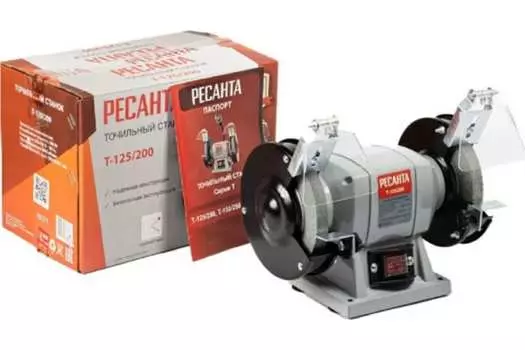 Станок заточный (точило) РЕСАНТА Т-125/200, 200 Вт, 2950 об/мин, диаметр круга 12.5 см, толщина круга 1.6 см, для заточки инструмента и ножей (75/7/1)
