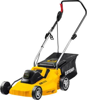 STEHER LMC-42-2000, электрическая, 2000Вт, ширина скашивания 42см, высота скашивания 25мм-75мм, объем травосборника 40л., 11кг