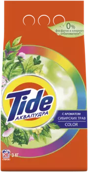 Стиральный порошок Tide Аквапудра Color универсальный, Сибирские травы, 3кг