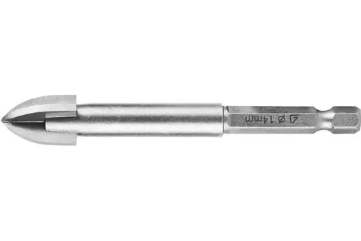 Сверло 1.4 см x 9 см, по керамической плитке стеклу, STAYER Professional, с четырьмя режущими лезвиями, 1 шт. (2985-14_z01)