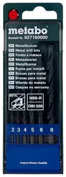 Сверло, 2-8 мм, по металлу, Metabo, 6 шт. (627160000)