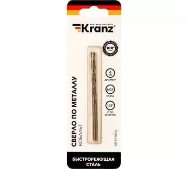 Сверло ⌀4мм x 75мм/43мм, HSS-СО (P6M5K5), по металлу, Kranz Кобальт, 1шт. (KR-91-0505)