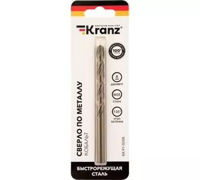 Сверло 6 мм x 9.3 см/5.7 см, HSS-СО (P6M5K5), по металлу, Kranz Кобальт, 1 шт. (KR-91-0508)
