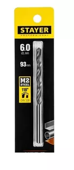 Сверло 6 мм x 9.3 см/5.7 см, сталь М2, по металлу, STAYER Professional, 1 шт. (29602-6)
