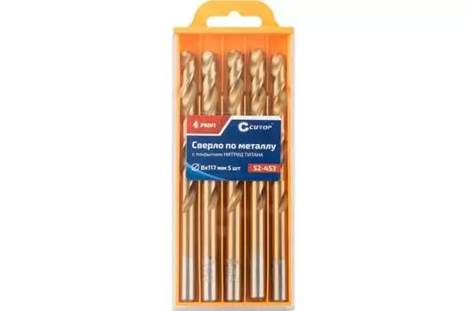Сверло 8 мм x 11.7 см/7.5 см, HSS-TiN, по металлу, CUTOP, 5 шт. (52-453)