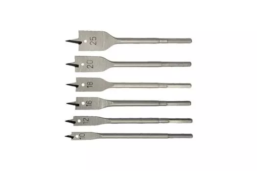 Сверло перовое 10-12-16-18-20-25 x 152мм, инструментальная сталь, по дереву, FIT, 6шт. (36160)