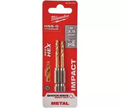 Сверло спиральное 3.5мм x 69мм/25мм, HSS-TiN, по металлу, Milwaukee RedHex, 2шт. (48894707)