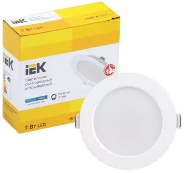 Светильник даунлайт светодиодный 7Вт 380лм 4000K IP20, 95мм x 32мм, матовый, IEK ДВО 1611 (LDVO0-1611-07-4000-K01)