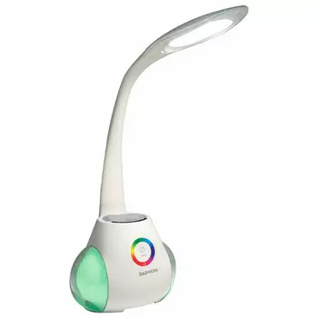 Светильник настольный DASWERK DAS HAUS, светодиоды, 6 Вт, 4700 K/200лм, 3 режима свечения, Bluetooth-колонка, органайзер, USB-разъем для зарядки гаджетов, RGB-подсветка, белый (238328)