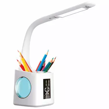 Светильник настольный DASWERK DAS HAUS, светодиоды, 10 Вт, 4700 K/500лм, 3 режима свечения, USB-разъем для зарядки гаджетов, RGB-подсветка, органайзер, часы, термометр, белый (238324)