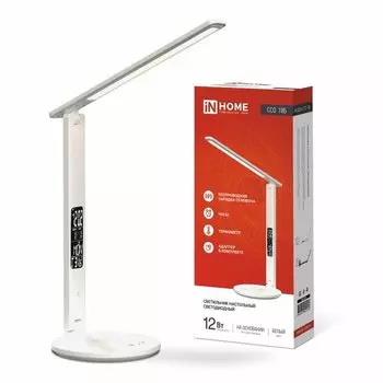 Светильник настольный IN HOME ССО 18Б, светодиоды, 12 Вт, 3000 K/600лм, с беспроводной зарядкой, белый (4690612041056)