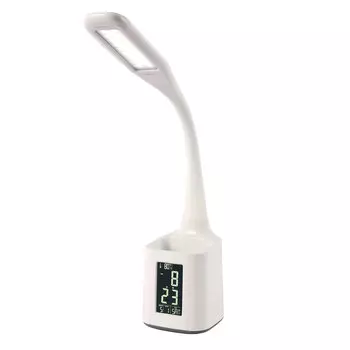 Светильник настольный Sonnen HS-01, светодиоды, 5 Вт, 3500 K/300лм, 3 режима свечения, часы, календарь, термометр, будильник, белый (238234)