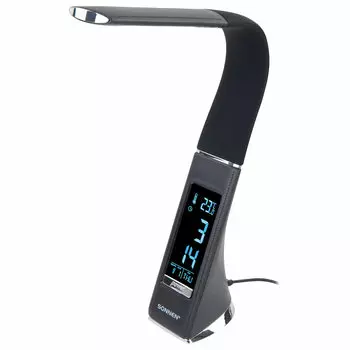 Светильник настольный Sonnen SM-01B, светодиоды, 5 Вт, 4700 K/250лм, 3 режима свечения, часы, календарь, термометр, будильник, черный (238232)