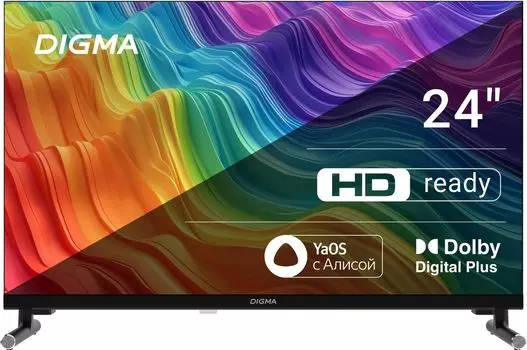 Телевизор 24" Digma DM-LED24SBB32, 1366x768, DVB-T /T2 /C, HDMIx3, USBx2, WiFi, Smart TV, черный (DM-LED24SBB32)