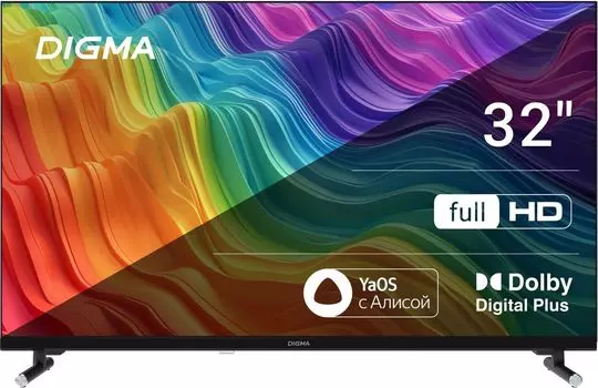 Телевизор 32" Digma DM-LED32SBB33, 1920x1080, DVB-T /T2 /C, HDMIx3, USBx2, WiFi, Smart TV, черный (DM-LED32SBB33)