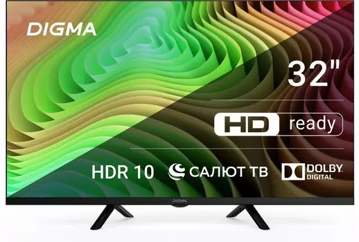 Телевизор 32" Digma DM-LED32SBB34, 1366x768, DVB-T /T2 /C, HDMIx2, USBx1, WiFi, Smart TV, черный (DM-LED32SBB34)