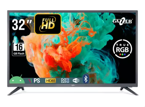 Телевизор 32" Gazer TV32-FS2G, FullHD, 1920x1080, DVB-T /T2 /C, HDMIx2, USBx2, WiFi, Smart TV, темно-серый, (TV32-FS2G)