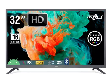 Телевизор 32" Gazer TV32-HS2G, HD, 1366x768, DVB-T /T2 /C, HDMIx2, USBx2, WiFi, Smart TV, темно-серый, (TV32-HS2G)