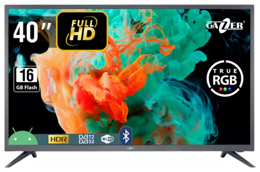 Телевизор 40" Gazer TV40-FS2G, FullHD, 1920x1080, DVB-T /T2 /C, HDMIx2, USBx2, WiFi, Smart TV, темно-серый, (TV40-FS2G)