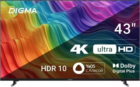 Телевизор 43" Digma DM-LED43UBB33, 3840x2160, DVB-T /T2 /C, HDMIx3, USBx2, WiFi, Smart TV, черный (DM-LED43UBB33)