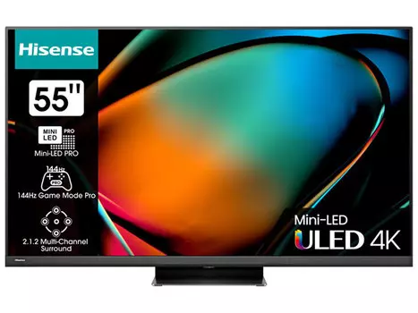 Телевизор 55" Hisense 55U8KQ, 3840x2160, DVB-T /T2 /C, HDMIx4, USBx2, WiFi, Smart TV, черный (55U8KQ)