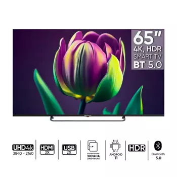 Телевизор 65" Topdevice TDTV65CS06U_BK, 3840x2160, HDMIx3, USBx2, WiFi, Smart TV, черный (TDTV65CS06U_BK)