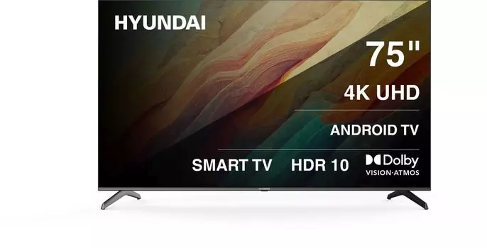 Телевизор 75" Hyundai H-LED75BU7009, 3840x2160, DVB-T /T2 /C, HDMIx4, USBx2, WiFi, Smart TV, черный (H-LED75BU7009)