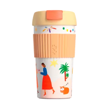 Термокружка Kiss Kiss Fish Rainbow S-U45C-AKI, 490мл, корпус пластик и силикон/колба сталь, белый/рисунок (S-U45C-AKI)